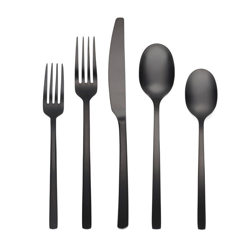 Cambridge Silversmiths Beacon Flatware Silverware Set, Black Satin, Service for 4, Includes Forks/Spoons/Knives, 20 Piece - Image 1